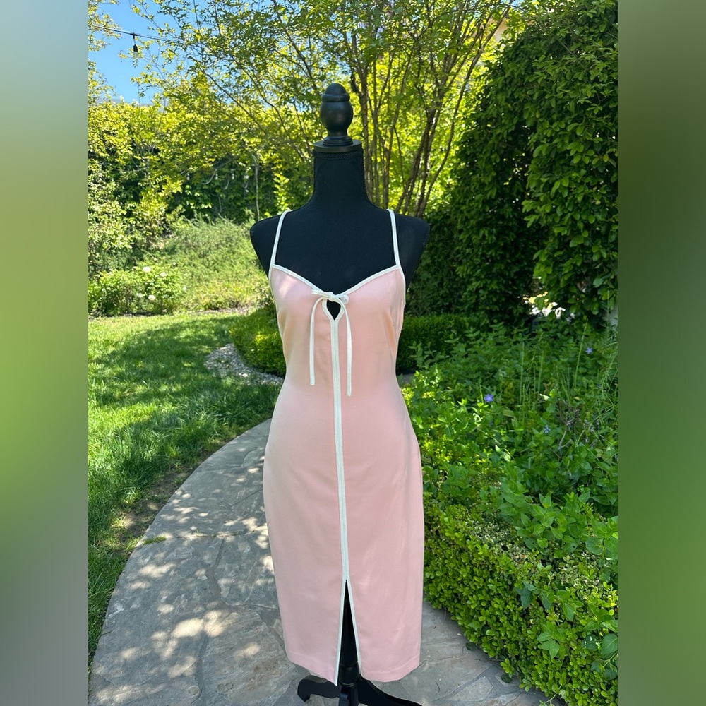 Likely retro cocktail dress in peach with ivory trim